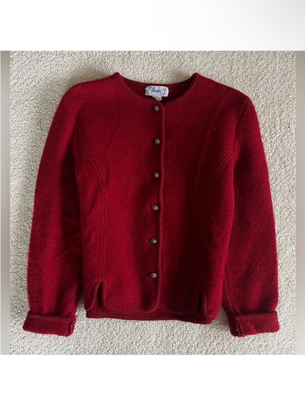 Deans Of Scotland Elegant Red 100% Wool Women's office preppy classic Cardigan